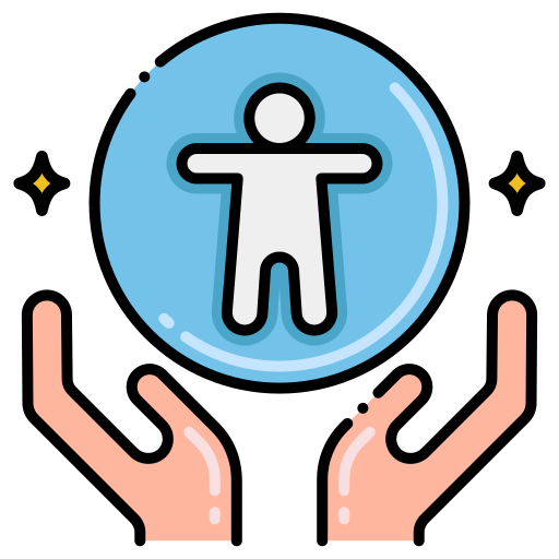 illustration : accessibily icons on top of two hands